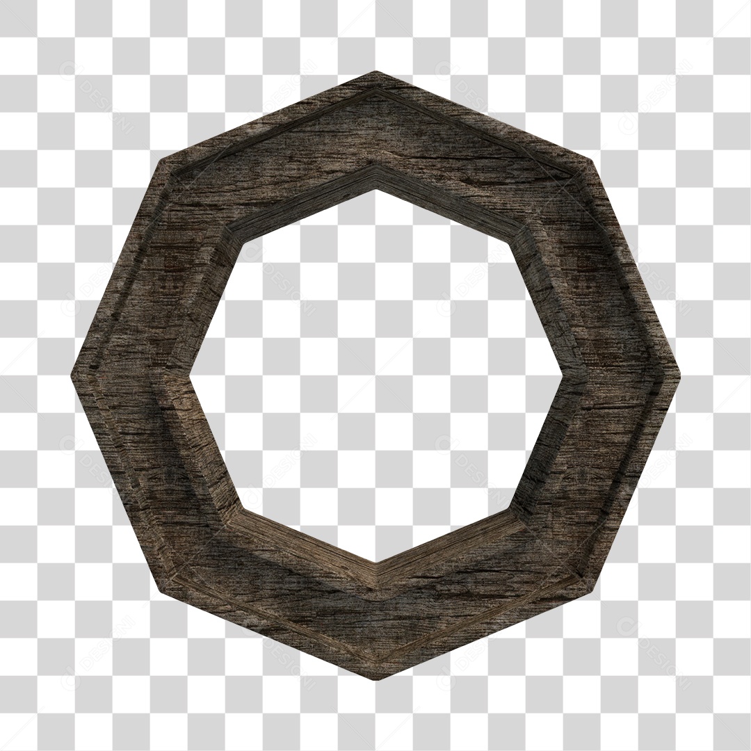 Elemento 3D de Madeira Octógono para Composição PNG Transparente