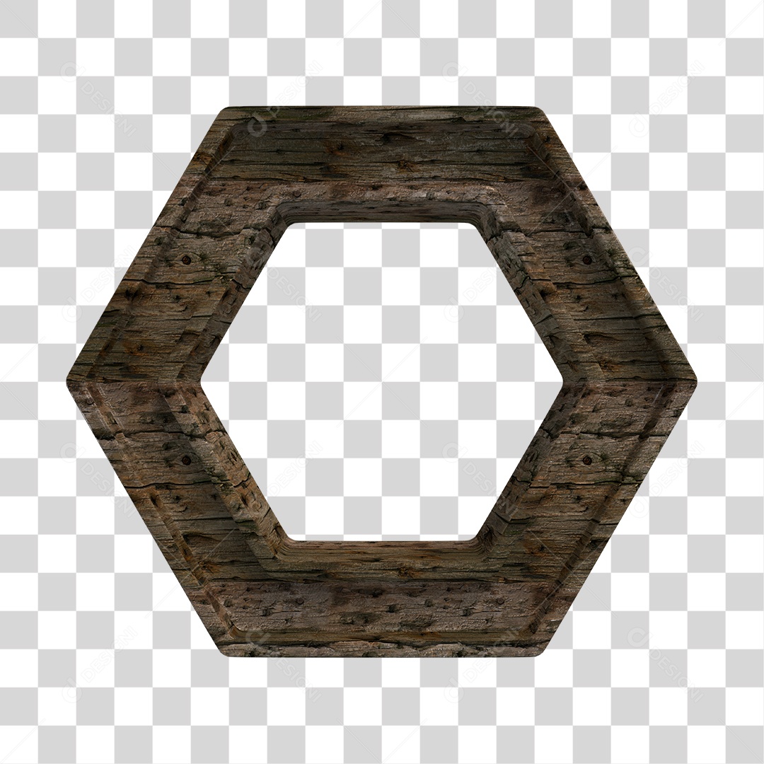 Elemento 3D de Madeira Octógono para Composição PNG Transparente