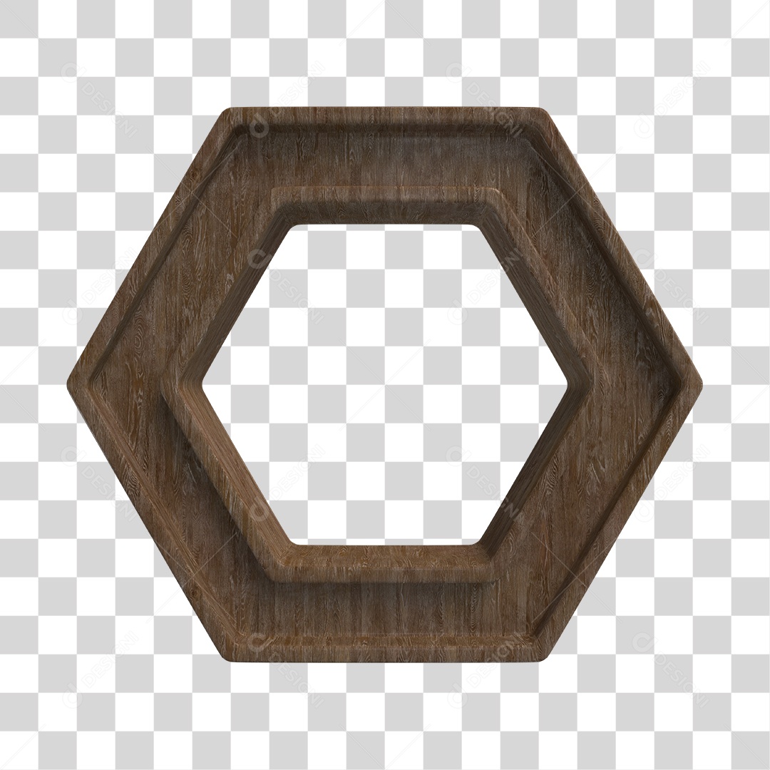 Elemento 3D de Madeira Octógono para Composição PNG Transparente