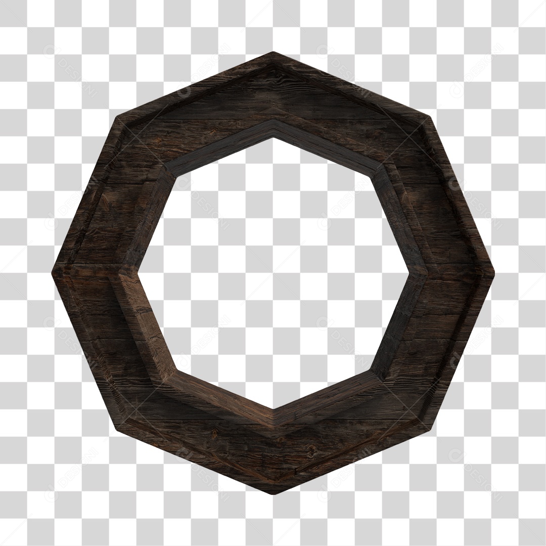 Elemento 3D de Madeira Octógono para Composição PNG Transparente