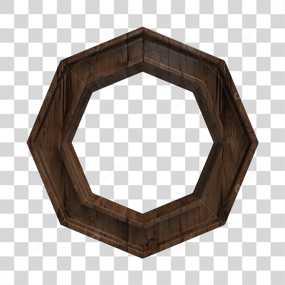 Elemento 3D de Madeira Octógono para Composição PNG Transparente