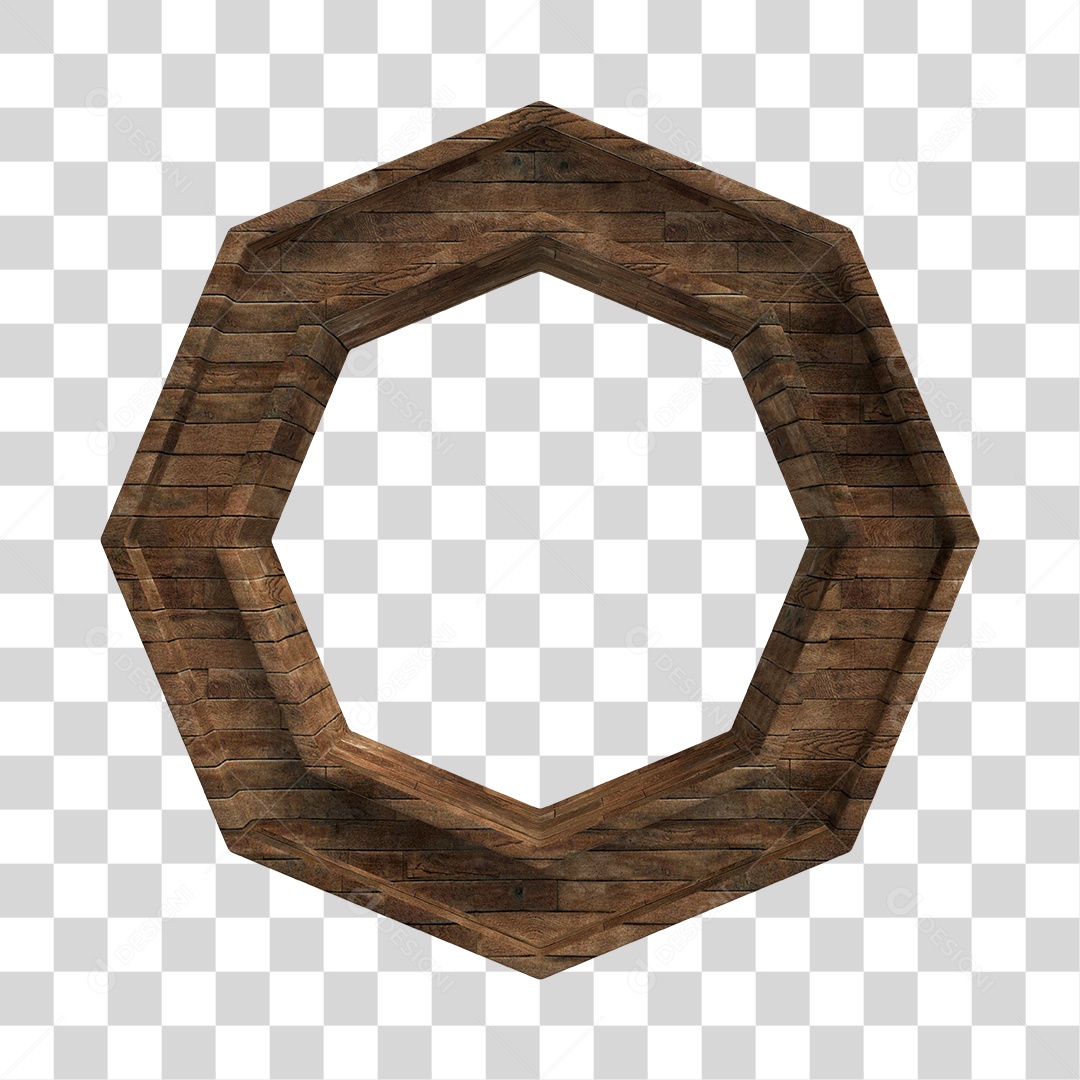 Elemento 3D de Madeira Octógono para Composição PNG Transparente