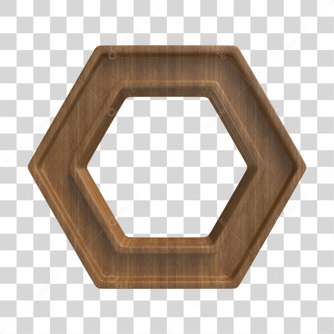 Elemento 3D de Madeira Octógono para Composição PNG Transparente