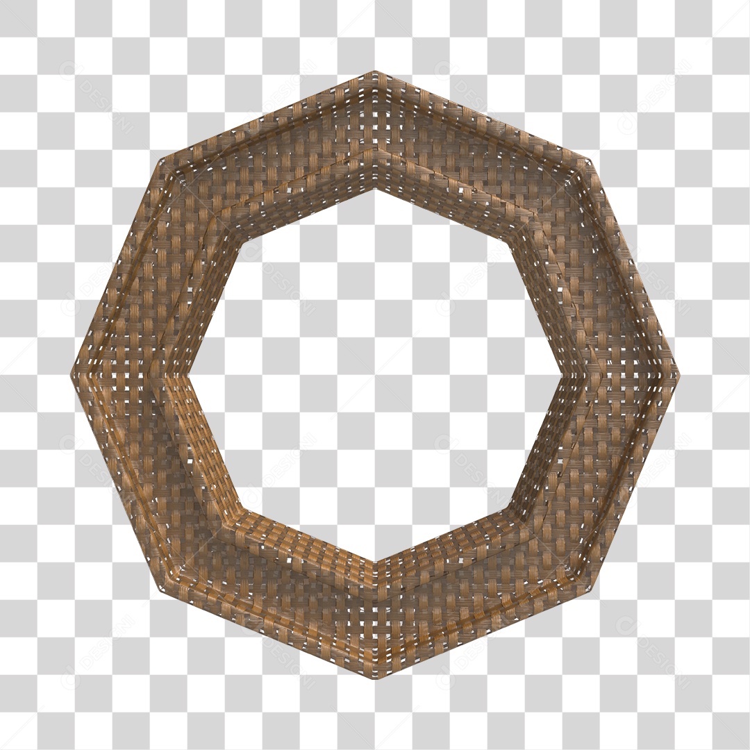 Elemento 3D de Madeira Octógono para Composição PNG Transparente