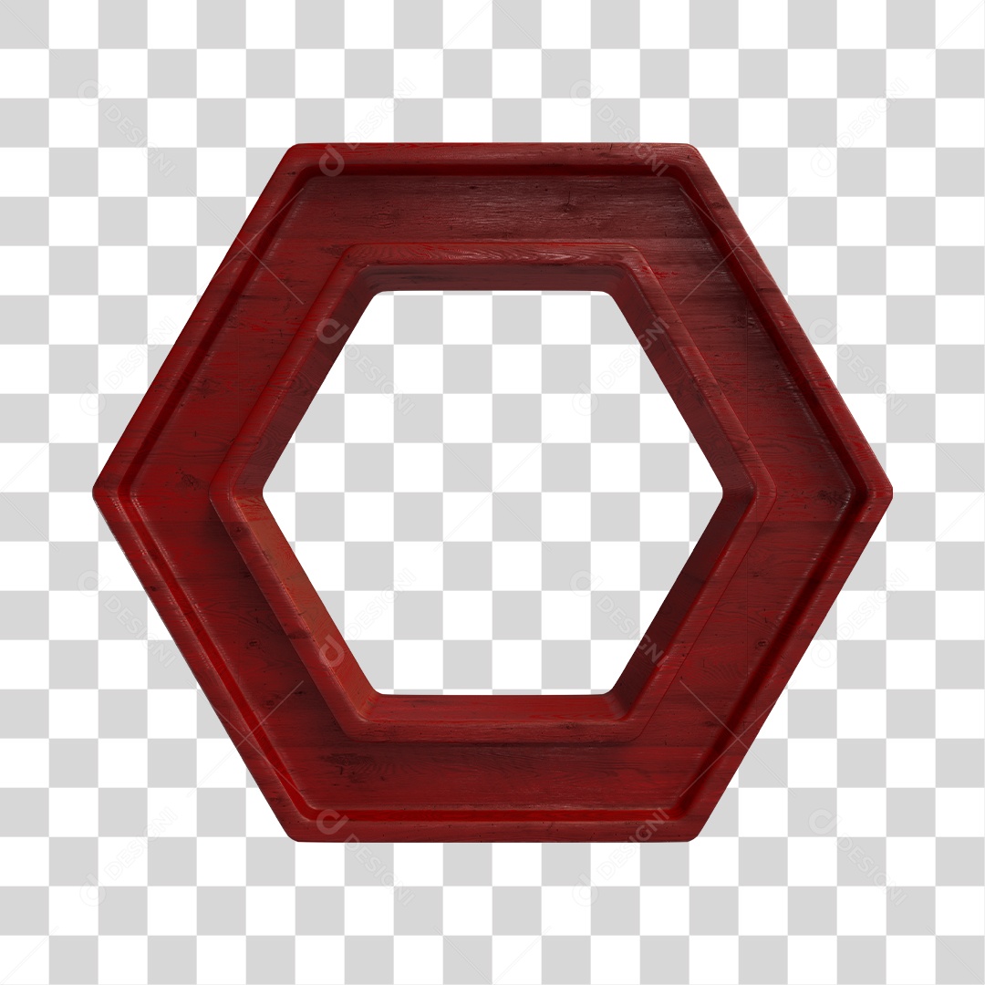 Elemento 3D de Madeira Octógono Vermelho para Composição PNG Transparente