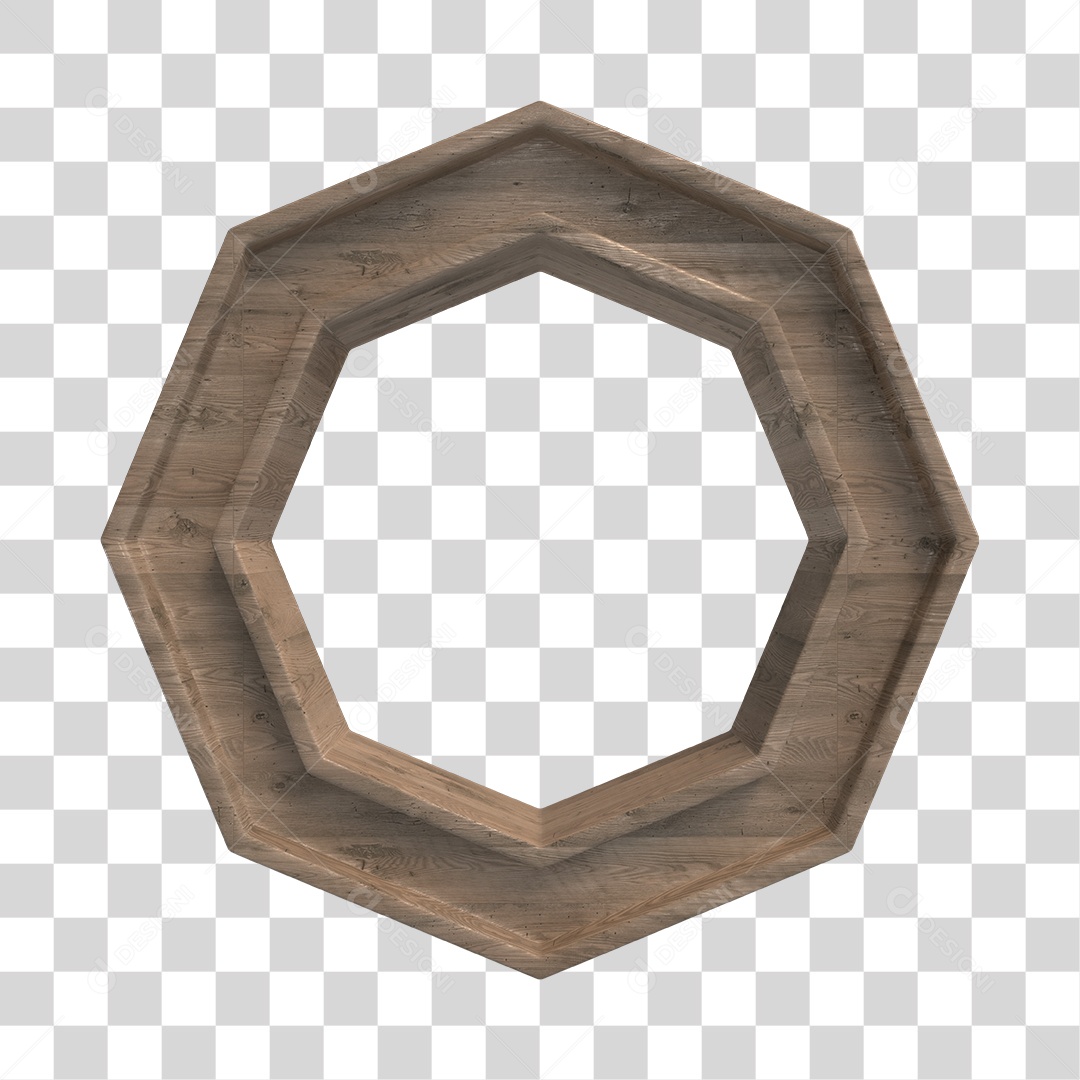 Elemento 3D de Madeira Octógono para Composição PNG Transparente