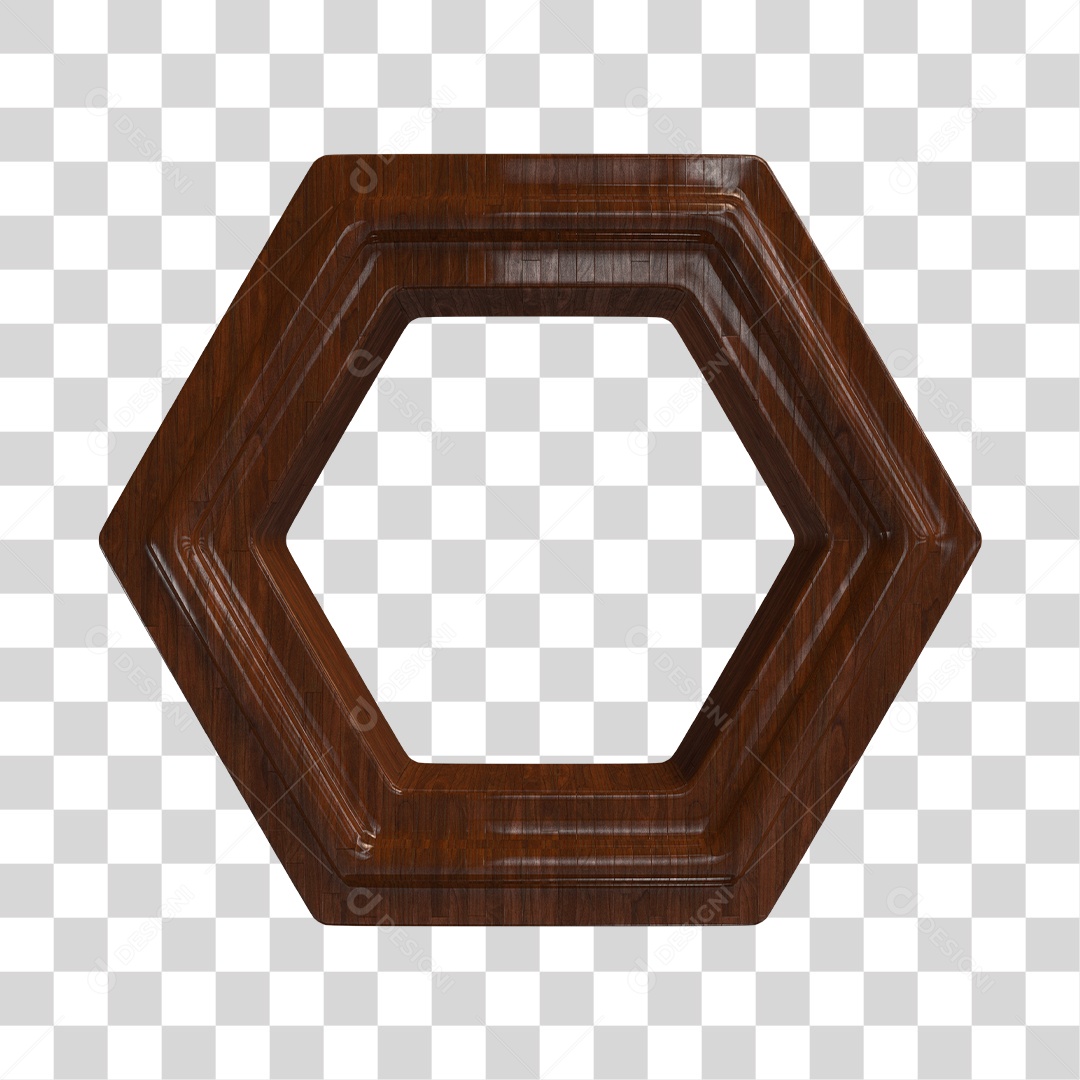 Elemento 3D de Madeira Octógono para Composição PNG Transparente