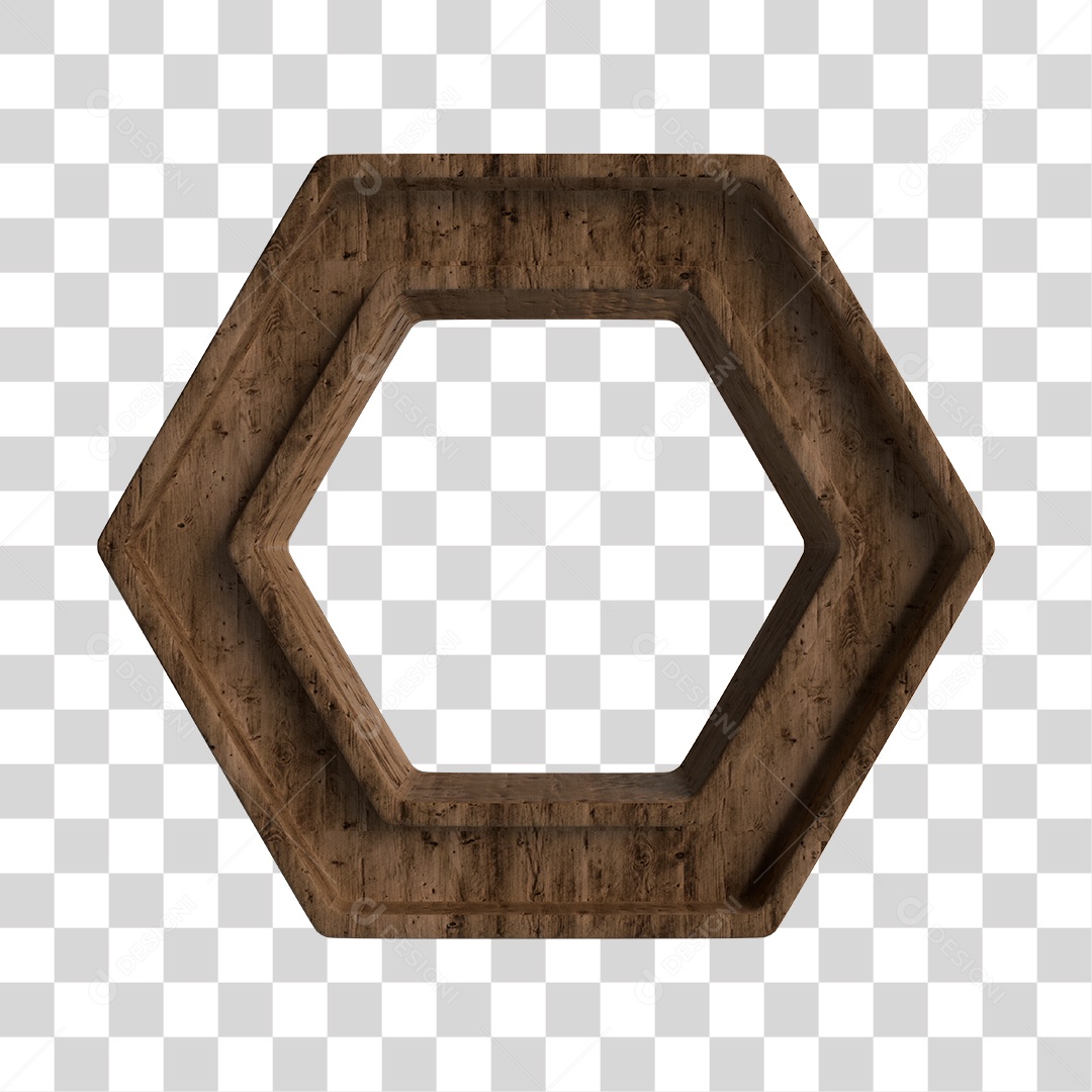 Elemento 3D de Madeira Octógono para Composição PNG Transparente