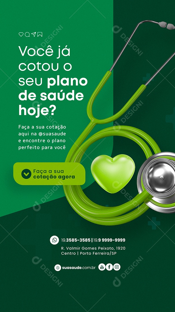 Story Você já Cotou o Seu Plano de Saúde Hoje Convênio Médico Planos de Saúde Social Media PSD Editável