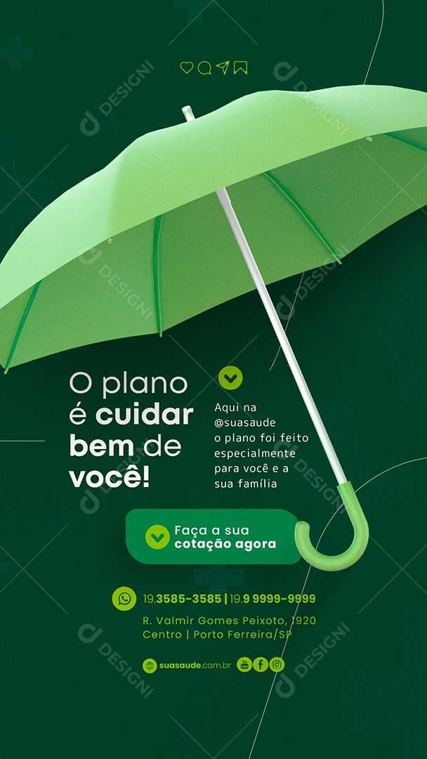 Story O Plano é Cuidar Bem de Você Convênio Médico Planos de Saúde Social Media PSD Editável
