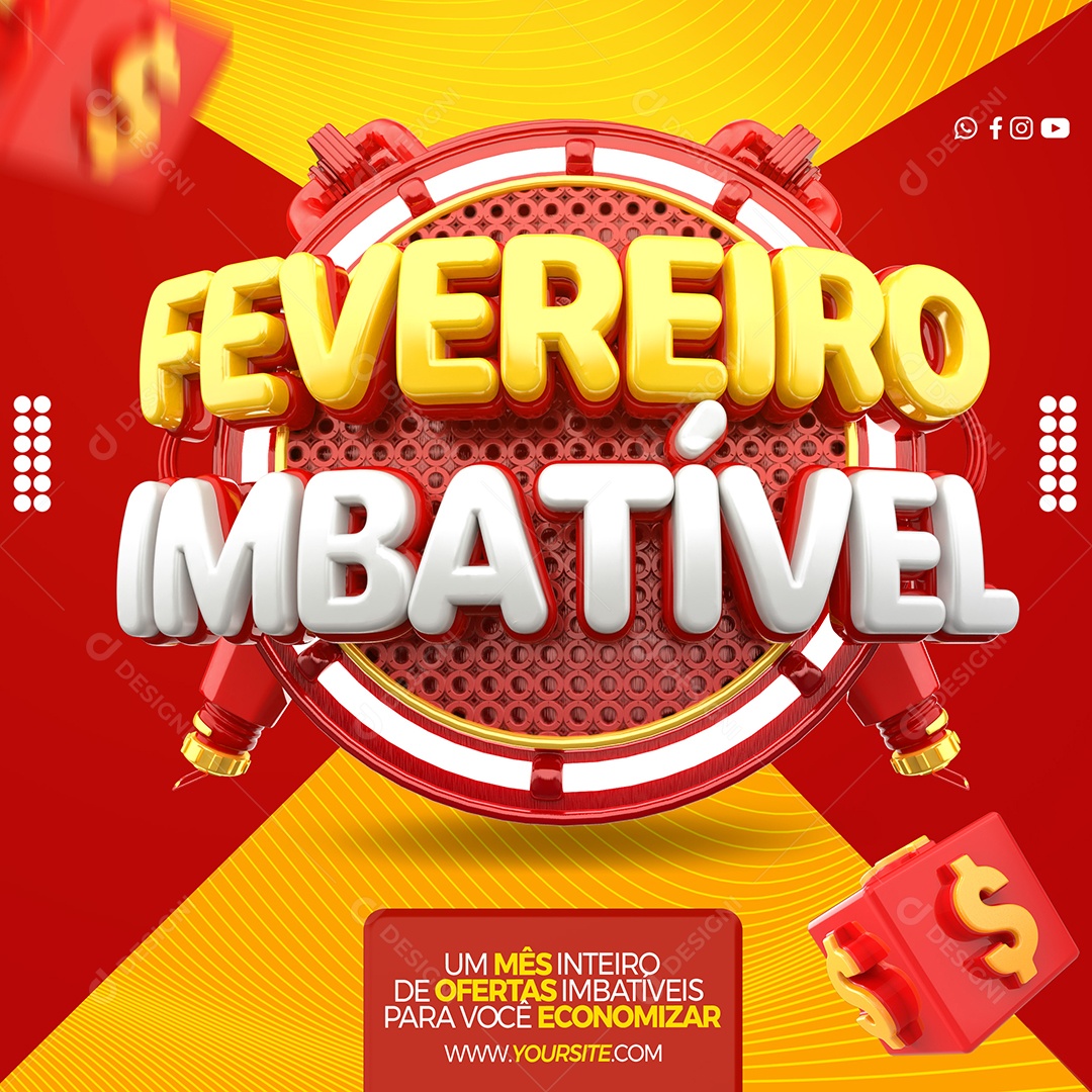 Fevereiro Imbatível Selo 3D Vermelho para Composição PSD