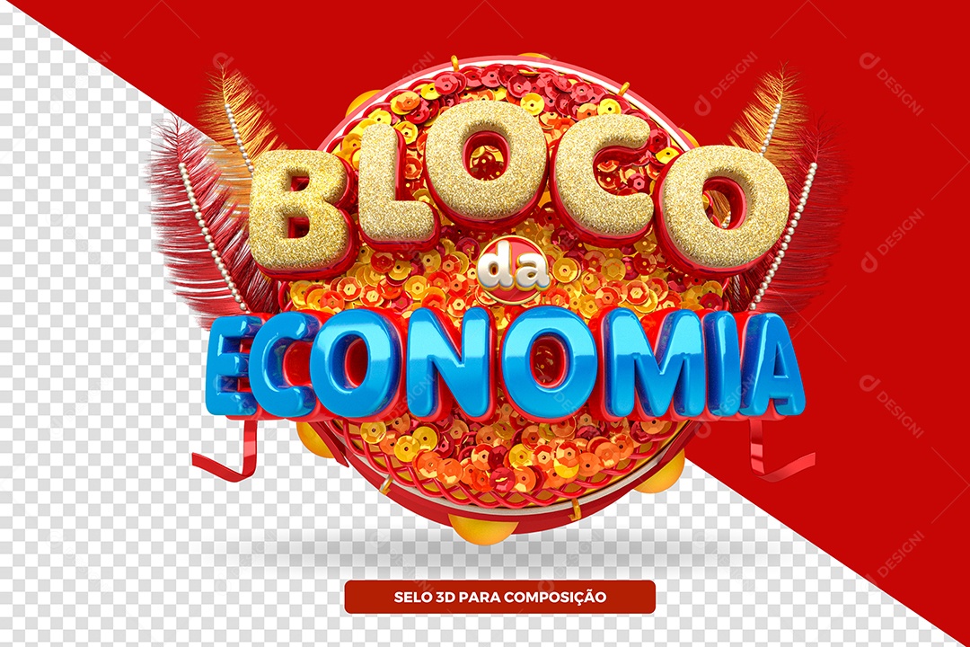 Bloco da Economia Selo 3D de Carnaval para Composição PSD