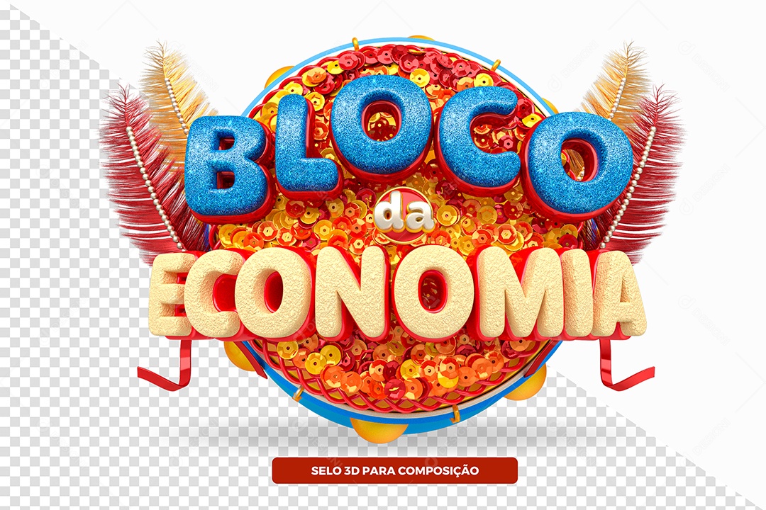 Bloco da Economia Selo 3D de Carnaval para Composição PSD