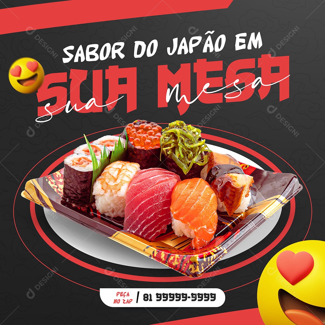 Post Sushi Sabor do Japão Social Media PSD Editável