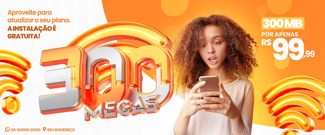 Banner Provedor de Internet 300 Megas Social Media PSD Editável