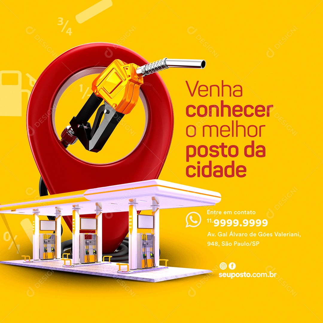 Venha Conhecer o Melhor Posto da Cidade Posto de Combustível Social Media PSD Editável