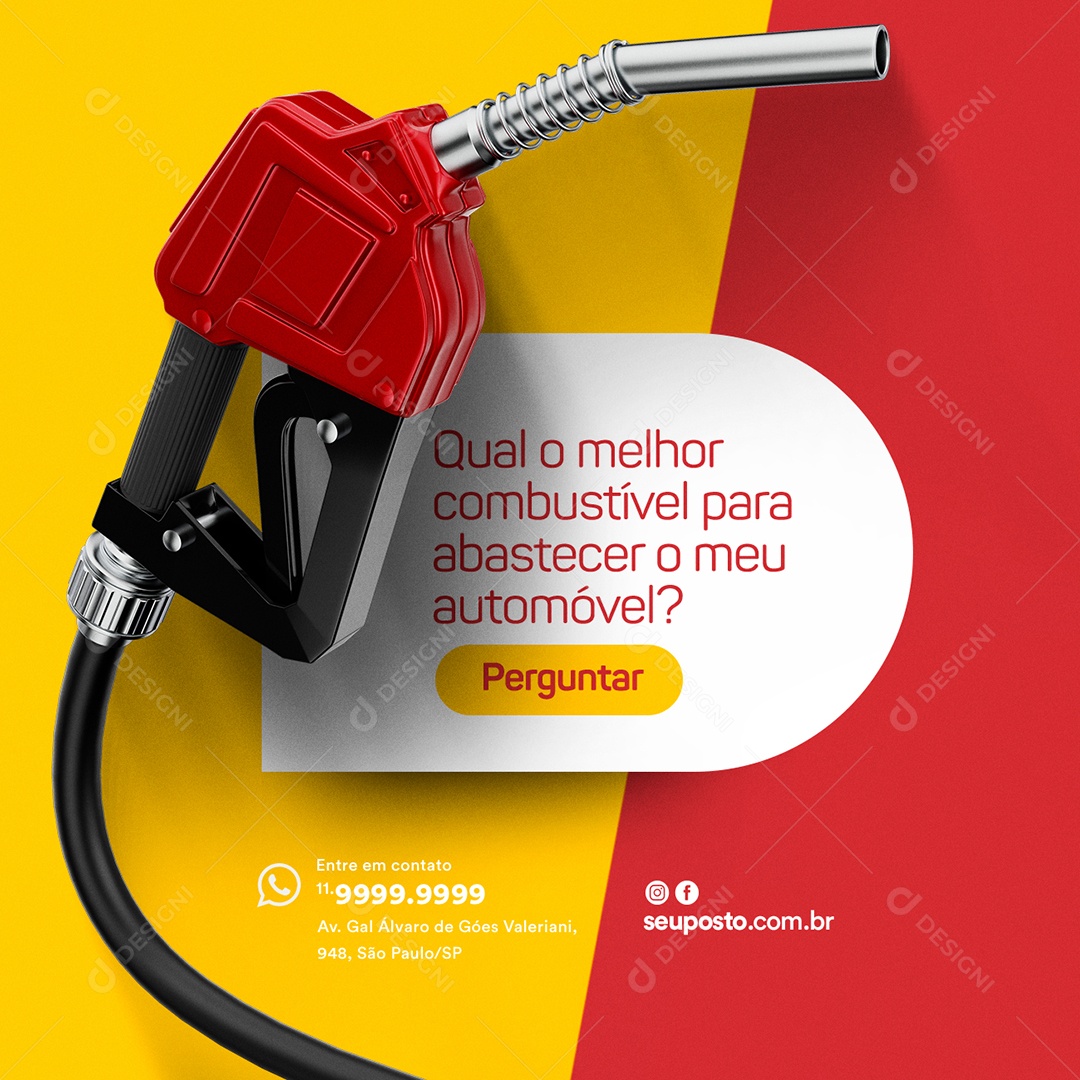 Qual o Melhor Combustível para Abastercer o Meu Automóvel Posto de Combustível Social Media PSD Editável