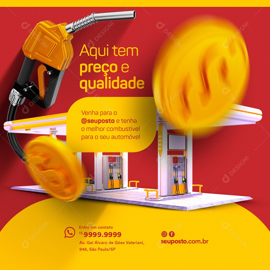 Aqui Tem Preço e Qualidade Posto de Combustível Social Media PSD Editável