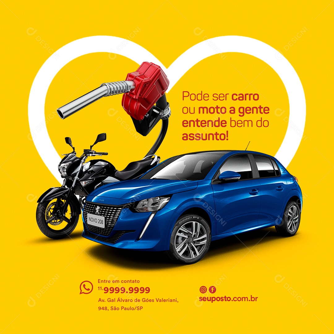 Pode ser Carro ou Moto a Gente Entende Posto de Combustível Social Media PSD Editável