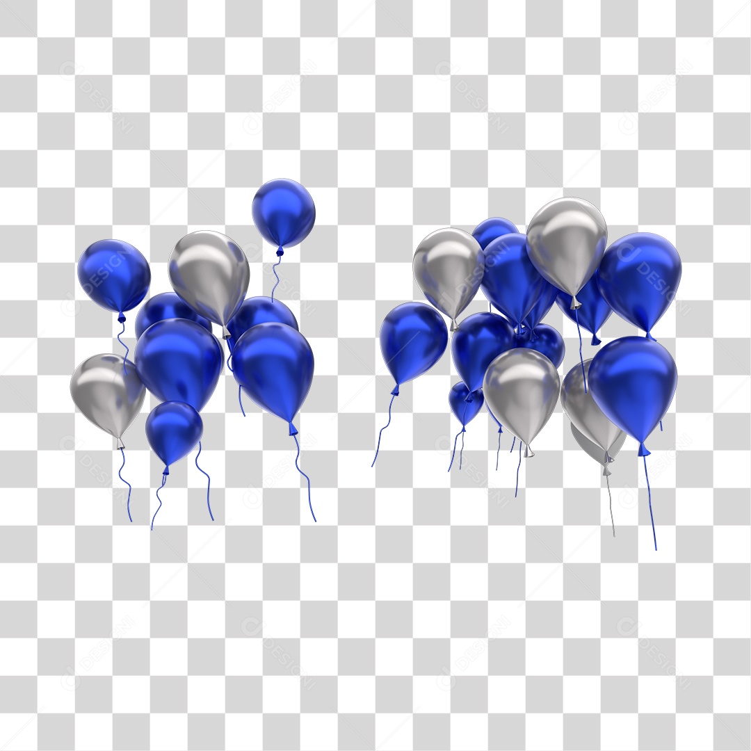 Balões Azul e Prata PNG Transparente