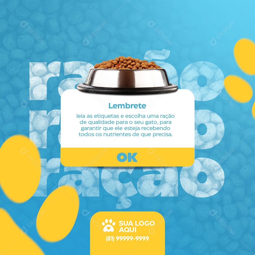 Post Petshop Lembrete da Ração Social Media PSD Editável