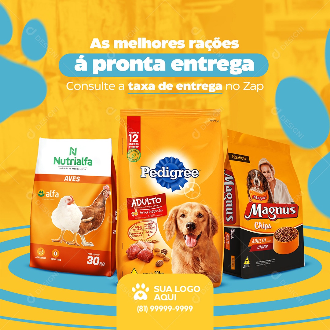 Post Petshop Rações À Pronta Entrega Social Media PSD Editável