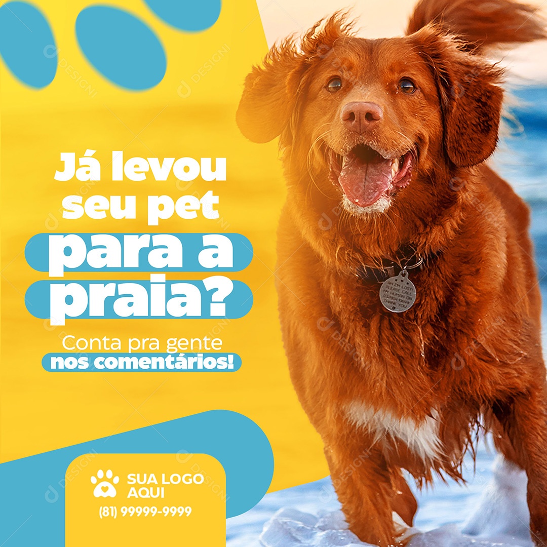 Post Petshop Já Levou Seu Pet Para A Praia Social Media PSD Editável