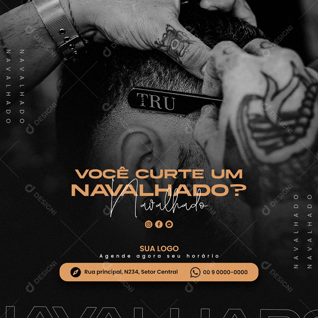 Você Curte um Navalhado Barbearia Social Media PSD Editável