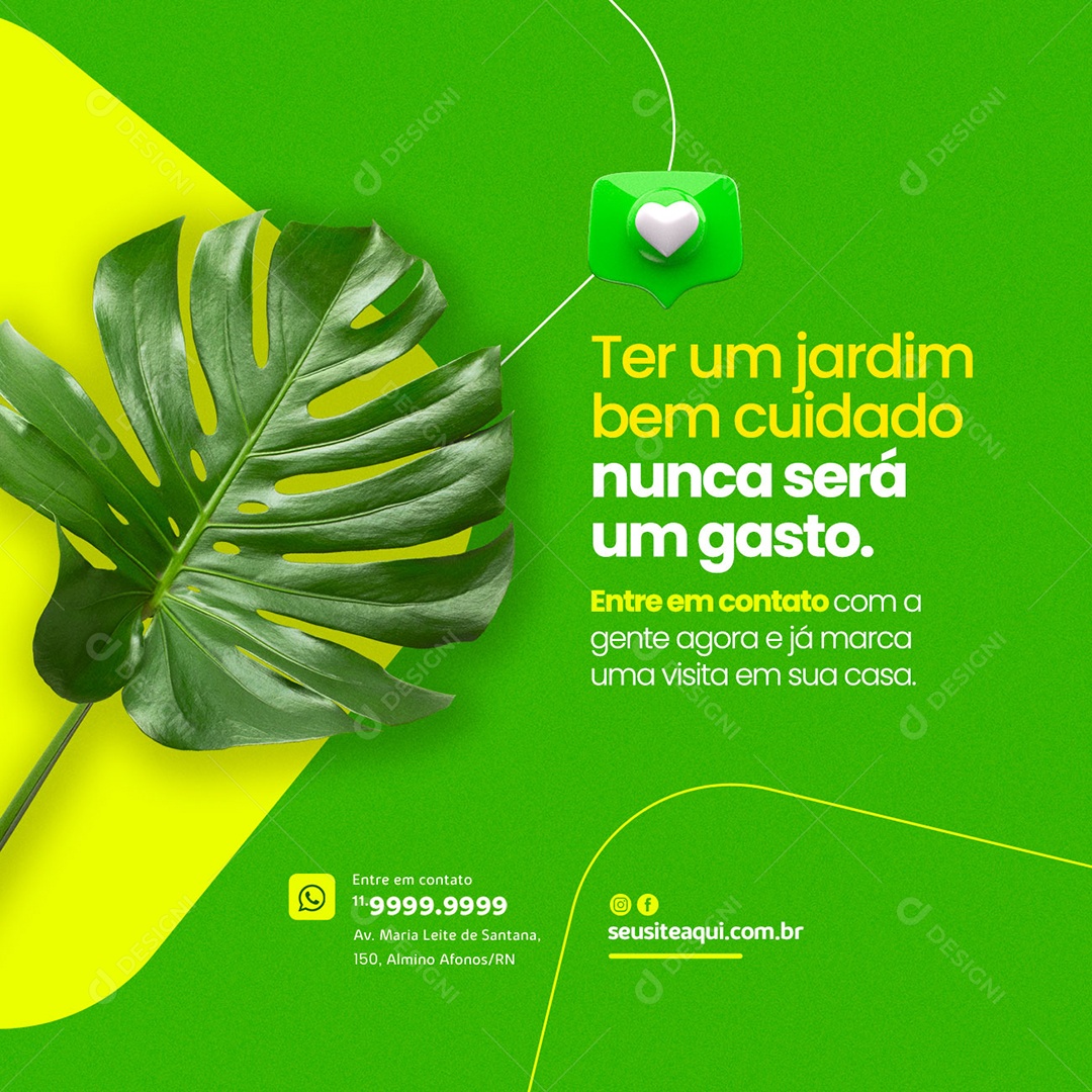 Ter um Jardim Bem Cuidado Nunca será um Gasto Jardinagem Social Media PSD Editável