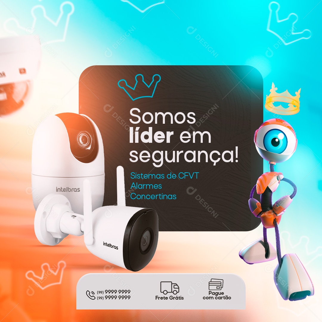 Post Câmera de Segurança Somos Líder em Segurança Social Media PSD Editável