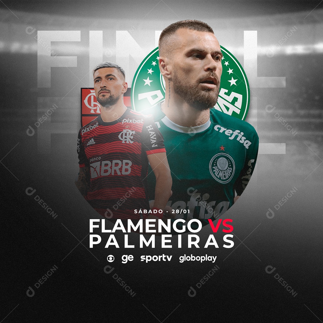 Flamengo x Palmeiras Transmissão ao Vivo Supercopa do Brasil Futebol Social Media PSD Editável