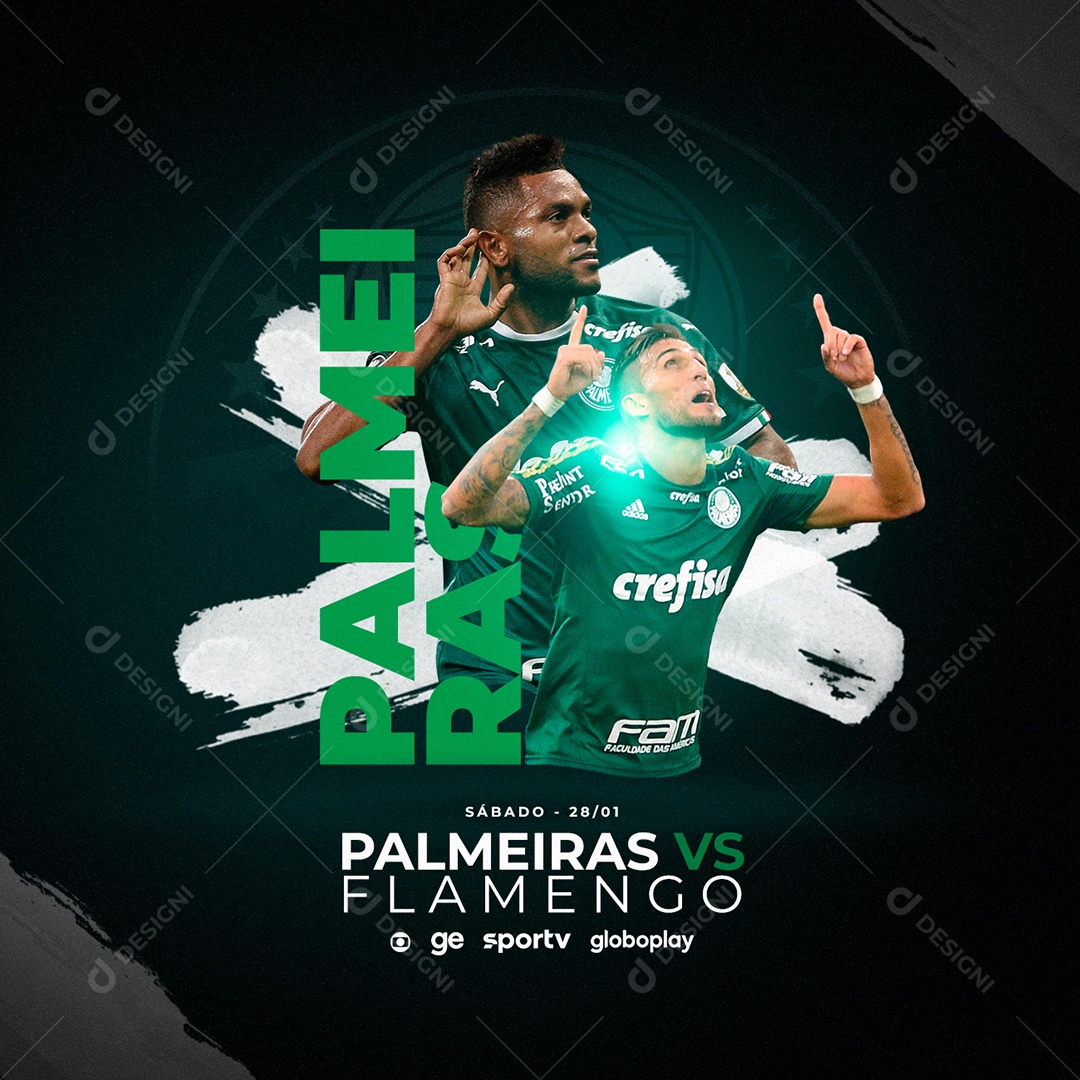 Social Media Palmeiras x Flamengo Transmissão ao Vivo Supercopa do Brasil Futebol PSD Editável