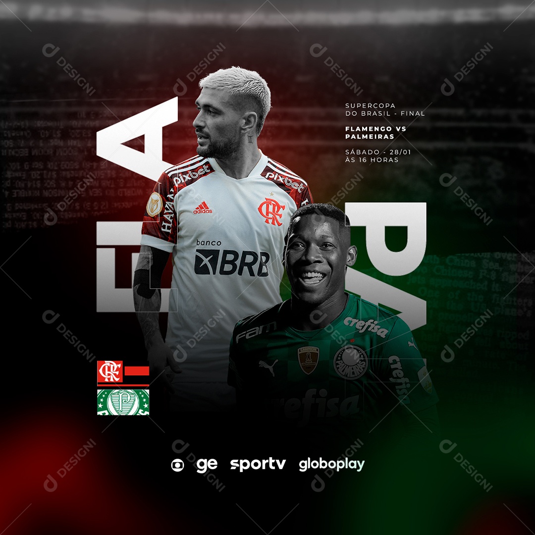 Flamengo x Palmeiras Transmissão ao Vivo Supercopa do Brasil Futebol Social Media PSD Editável