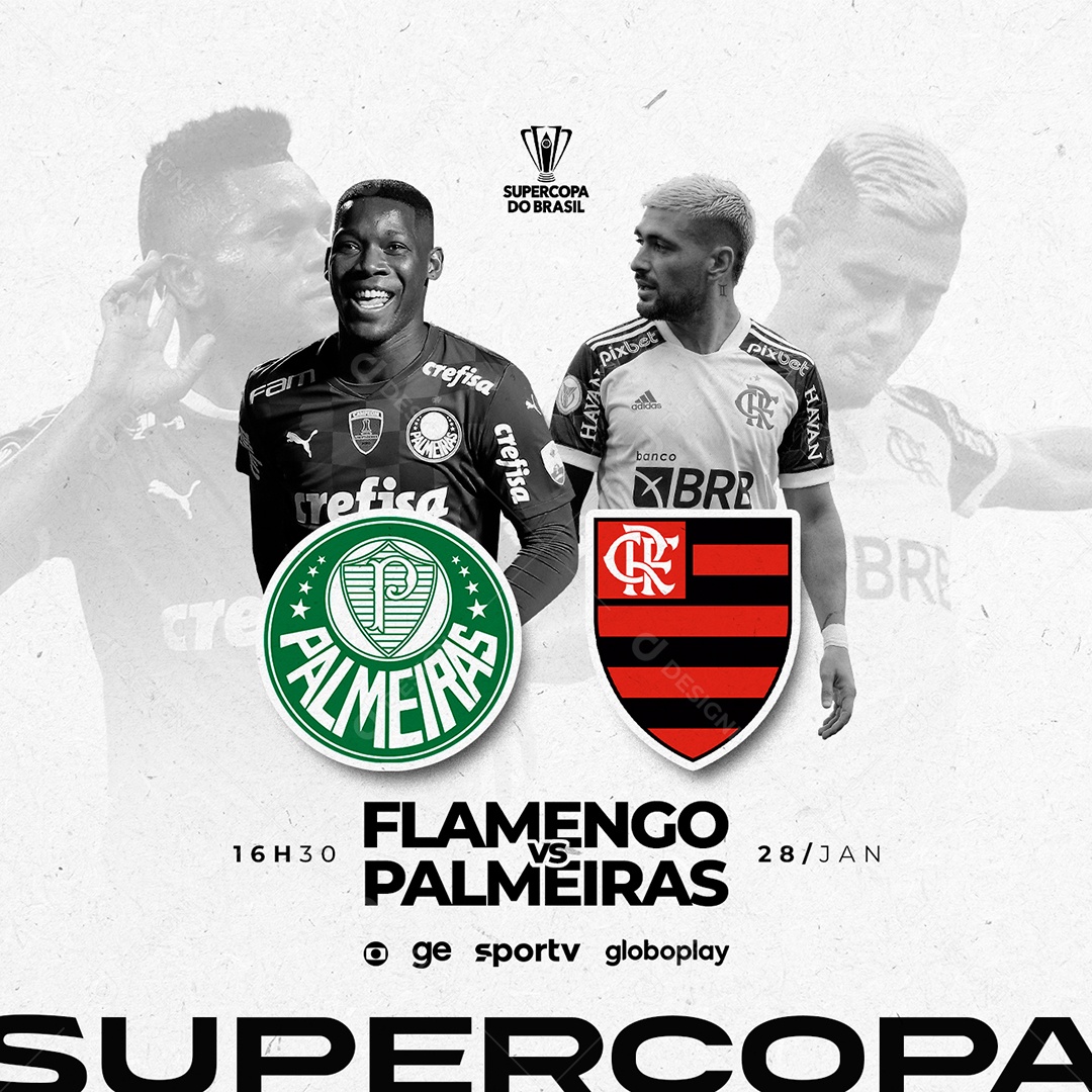 Flamengo x Palmeiras Transmissão ao Vivo Supercopa do Brasil Futebol Social Media PSD Editável