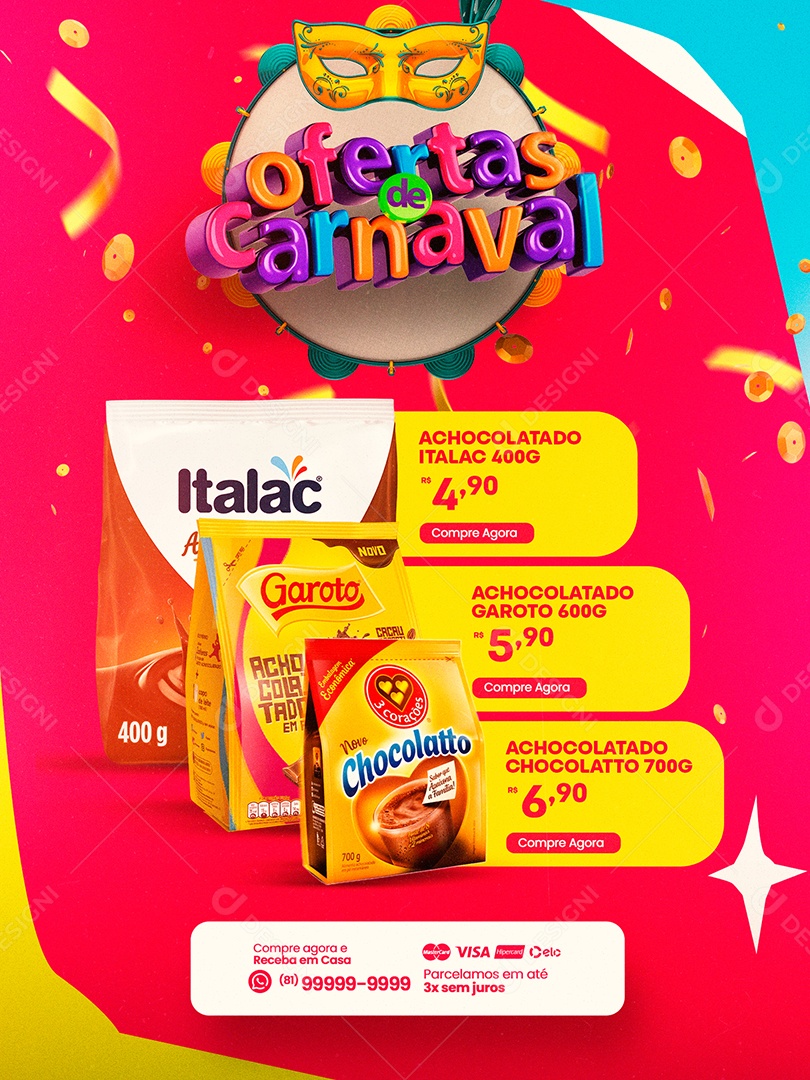 Encarte Ofertas de Carnaval Italac Social Media PSD Editável