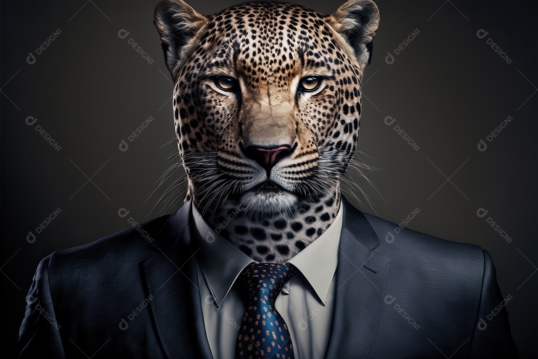 Lindo retrato realista de um leopardo de terno e gravata