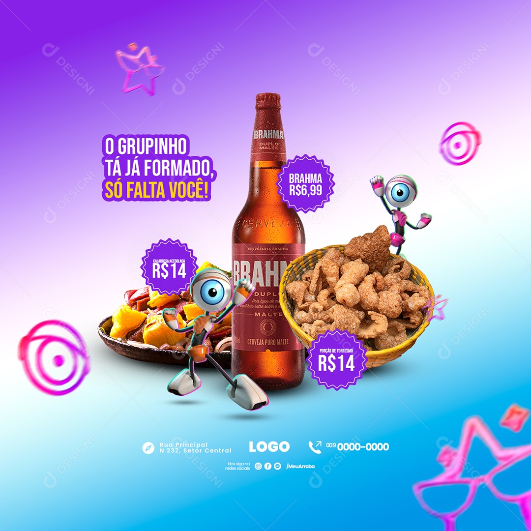 O Grupinho Tá Já Formado Só Falta Você Brahma Duplo Malte Cervejaria Social Media PSD Editável