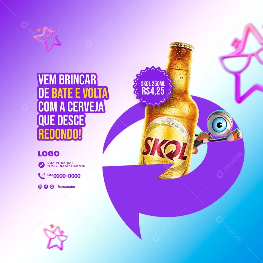 Vem Brincar de Bate e Volta com a Cerveja Skol Cervejaria Social Media PSD Editável