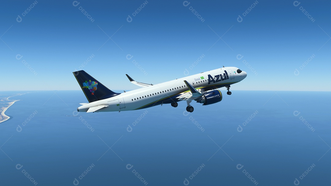 AirBus a320 Azul decola no incrível céu azul.