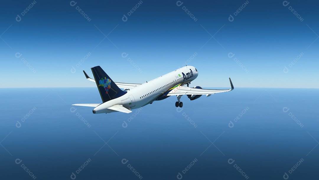 AirBus a320 Azul decola no incrível céu azul.