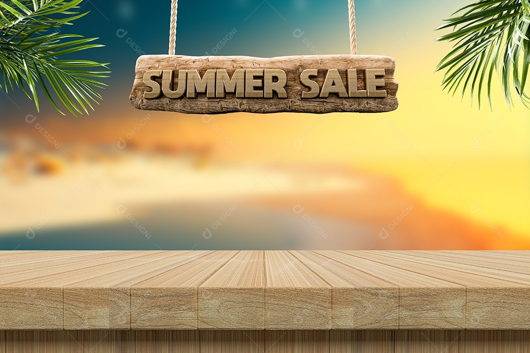 Mesa de Madeira Fundo Ensolarado Praia