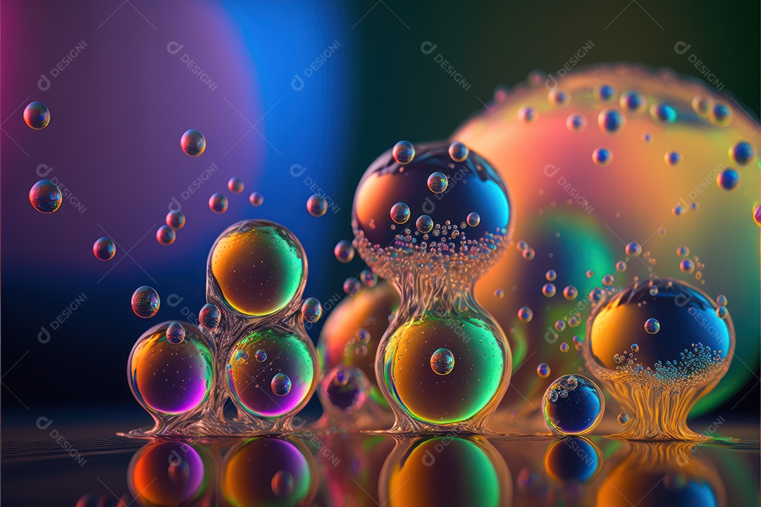 Moléculas hidrofóbicas coloridas em fotografia super macro