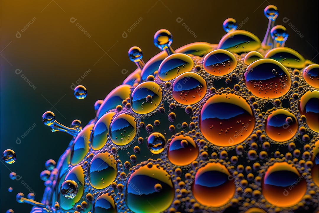 Moléculas hidrofóbicas coloridas em fotografia super macro