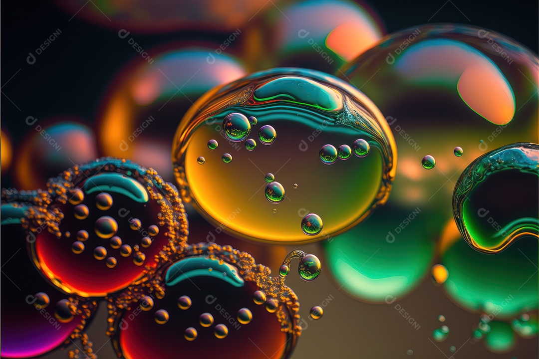 Moléculas hidrofóbicas coloridas em fotografia super macro