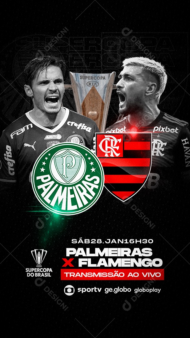 Story Social Media Palmeiras x Flamengo Supercopa do Brasil Futebol PSD Editável