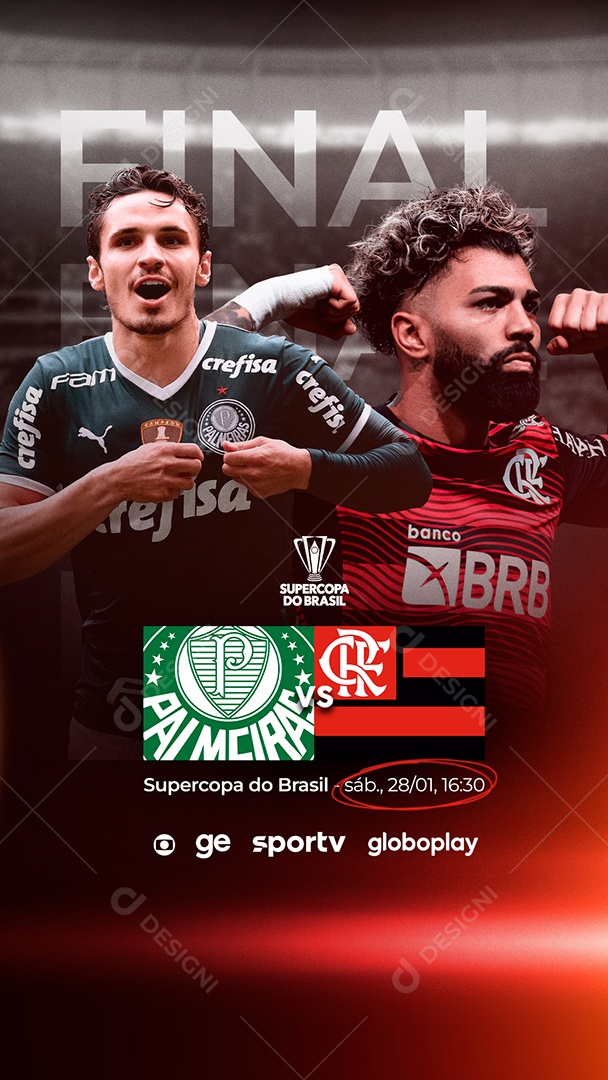 Story Final Palmeiras x Flamengo Supercopa do Brasil Futebol Social Media PSD Editável