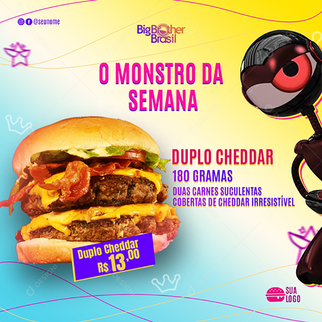O Monstro da Semana Duplo Cheddar Social Media PSD Editável