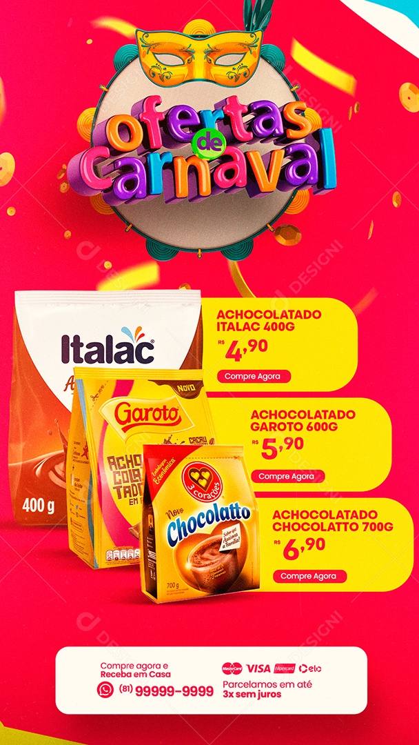 Story Encarte Ofertas de Carnaval Italac Social Media PSD Editável