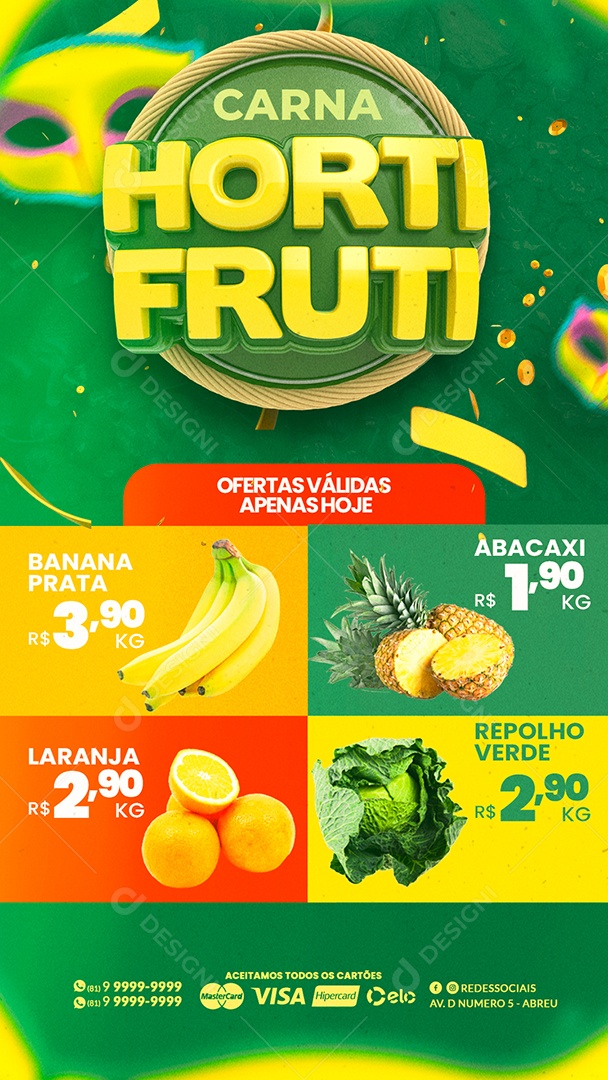 Story Encarte Carna Hortifruti Ofertas Válidas Apenas Hoje Carnaval Social Media PSD Editável