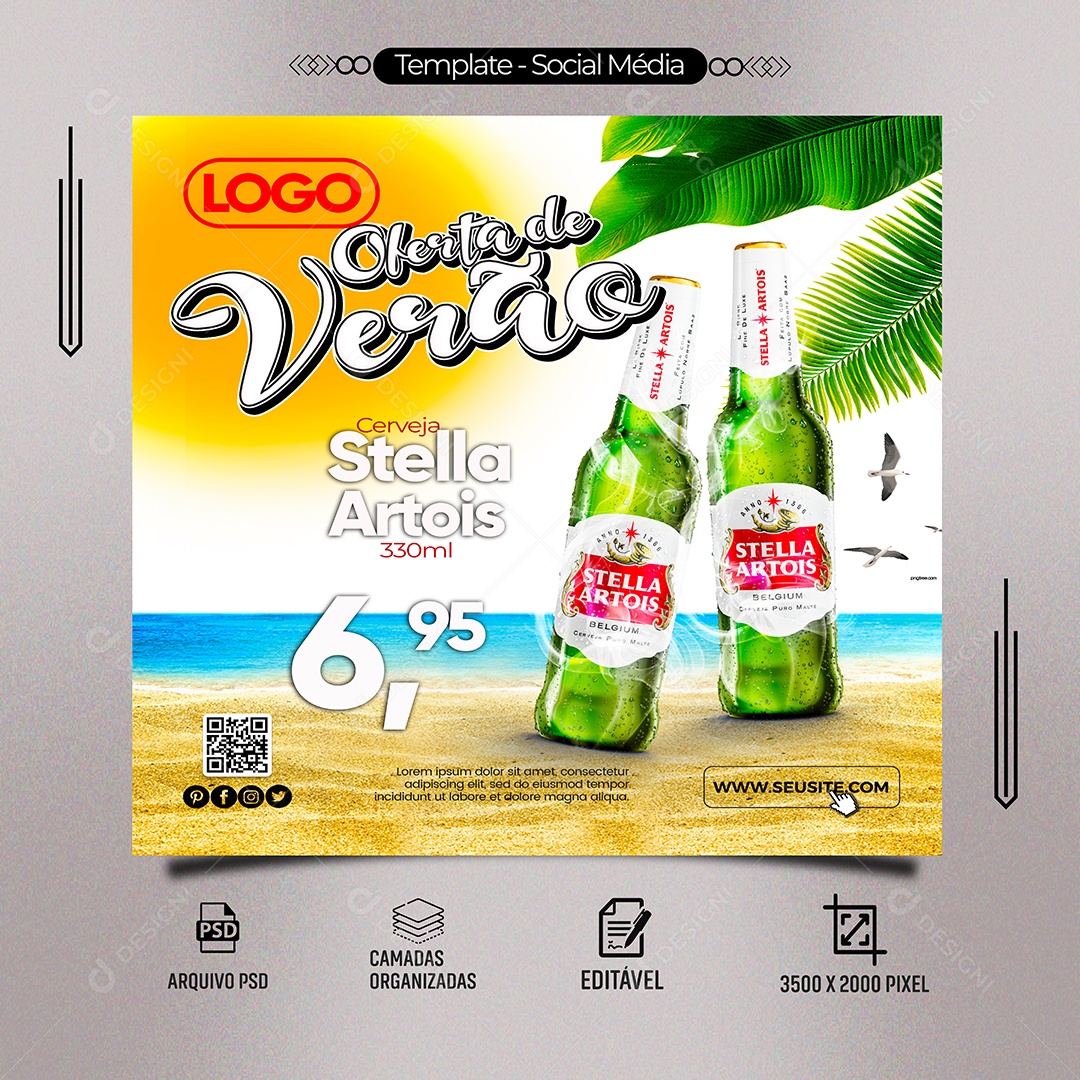 Oferta de Verão Cerveja Stella Artois Social Media PSD Editável